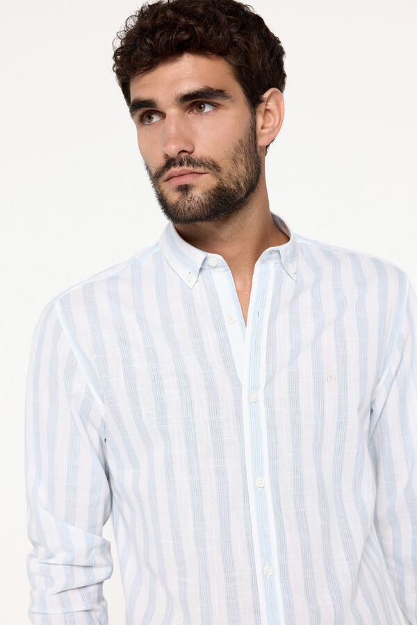 Fifty Outlet Camisa Slub Rayas Azul