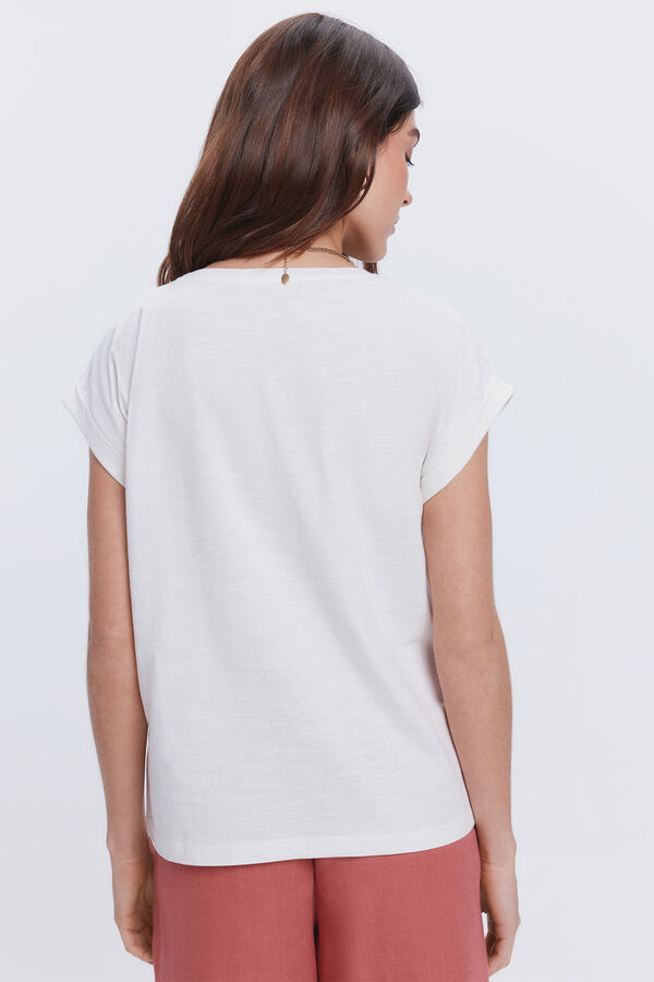 Fifty Outlet Camiseta manga vuelta con print frontal natural