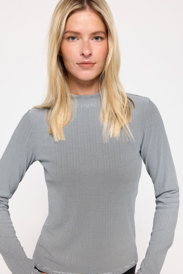 Milano Camiseta de rayas cuello perkins Negro