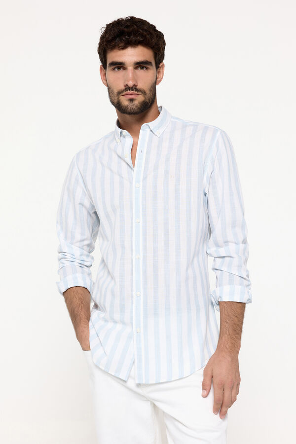 Fifty Outlet Camisa Slub Rayas Azul