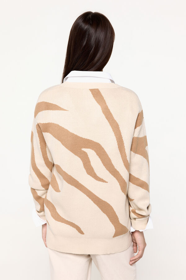 Fifty Outlet Suéter de pico con jacquard cebra Beige/Camel