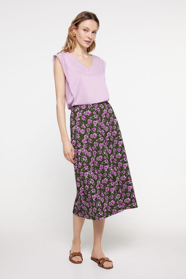 Fifty Outlet Camiseta efecto lino volante Morado