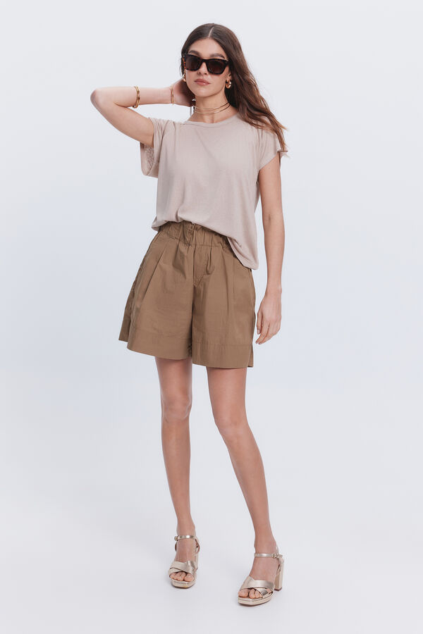 Fifty Outlet Camiseta efecto lino cuello caja Beige