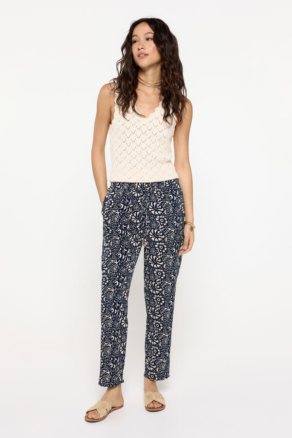 Milano Pantalón fluido estampado con cintura elástica Azul