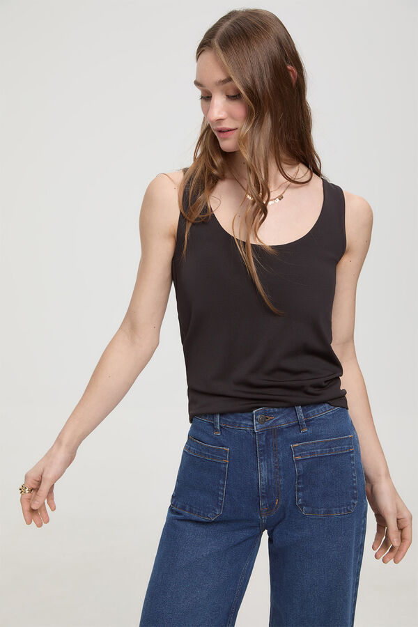 Fifty Outlet Playera elástica tirante ancho Negro