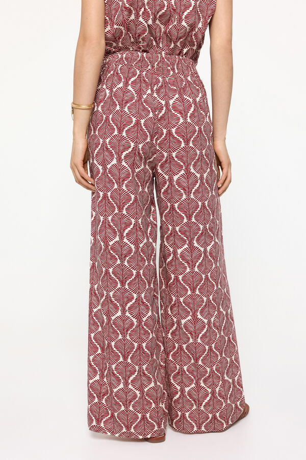 Fifty Outlet Pantalón estampado fit ancho con cintura elástica Granate