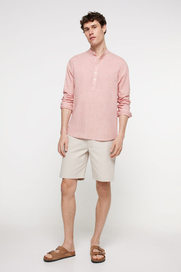 Fifty Outlet Camisa polera aspecto lino. Rojo