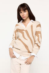Fifty Outlet Suéter de pico con jacquard cebra Beige/Camel