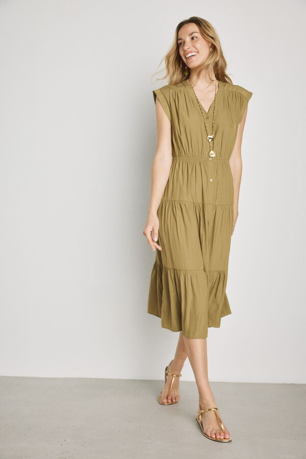 Milano Vestido escote pico Kaki