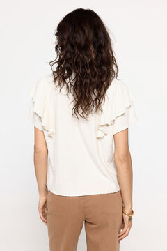 Fifty Outlet Playera tejido plumetti con volante Marfil