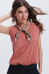 Fifty Outlet Camiseta cuello pico nido de abeja en hombros Rojo/Coral