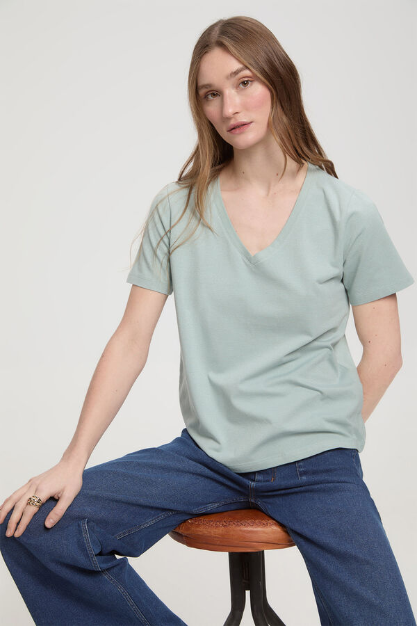Milano Camiseta de rayas soft touch cuello pico Verde