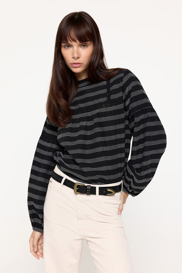 Fifty Outlet Blusa fluida canesú Negro