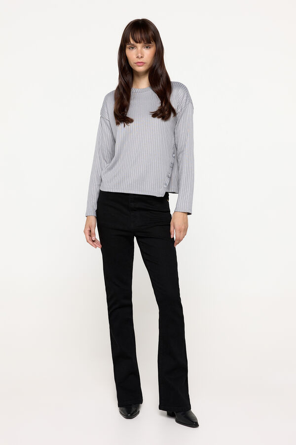 Fifty Outlet Jersey manga larga de canalé Gris