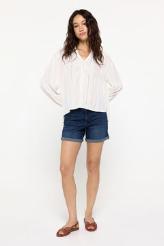 Fifty Outlet Blusa fluida de rayas lurex natural