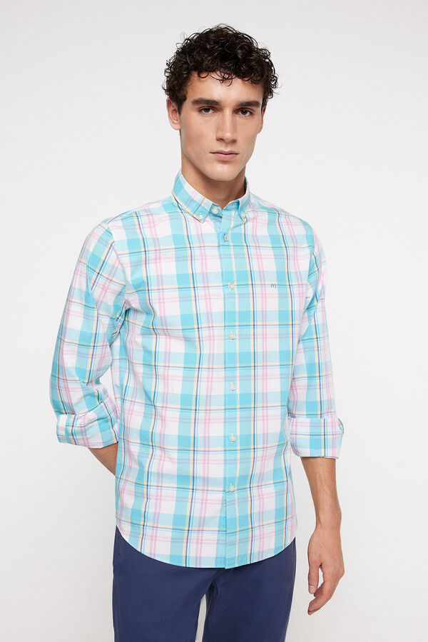 Fifty Outlet Camisa Chambray Cuadros Azul