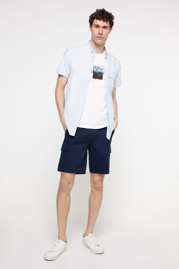 Fifty Outlet Camisa rayas aspecto lino. Azul