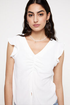 Fifty Outlet Blusa fruncido escote. Blanco