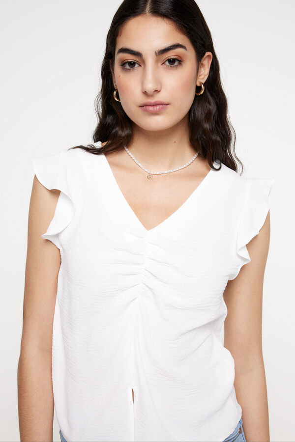 Fifty Outlet Blusa fruncido escote. Blanco