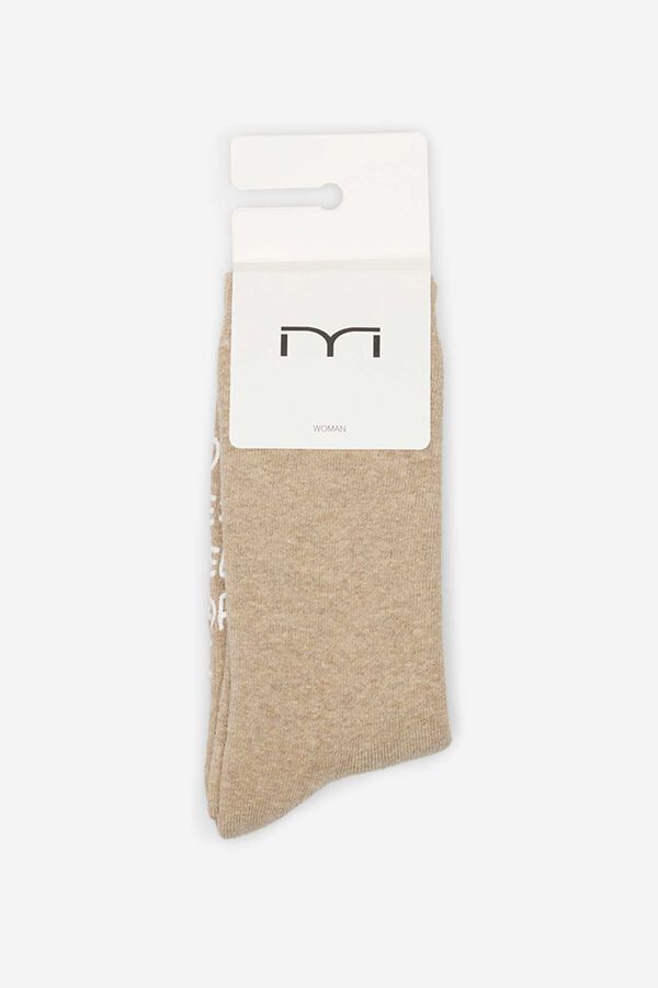 Fifty Outlet Calcetines gorditos con frase Beige/Camel
