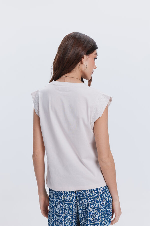 Fifty Outlet Camiseta manga sisa bordada Marfil