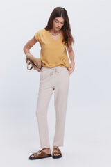 Fifty Outlet Pantalón largo lino Beige