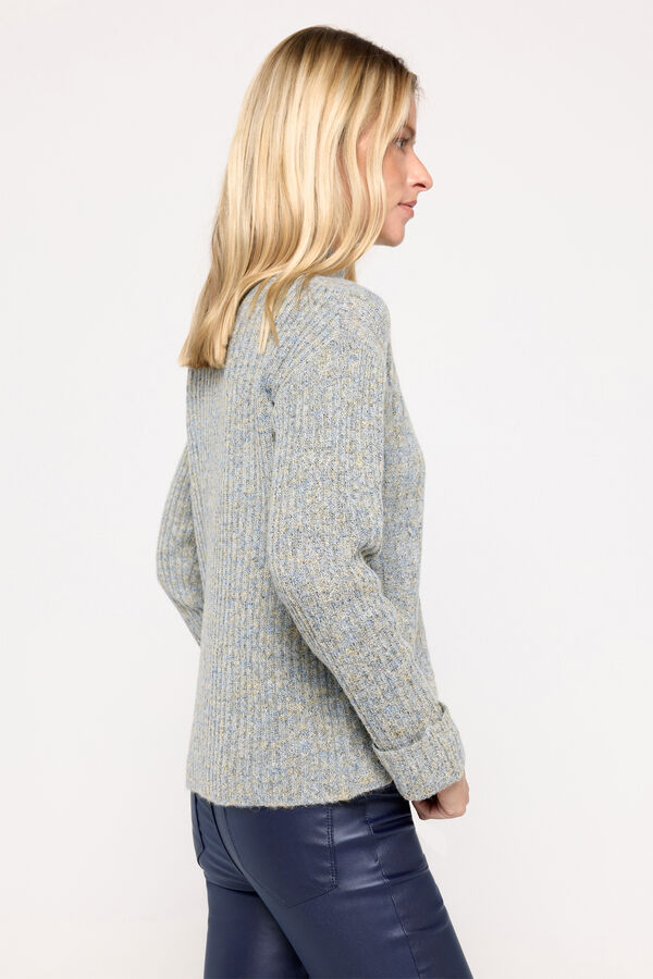 Fifty Outlet Jersey grueso tejido melange cuello perkins Azul