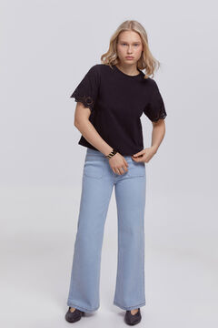 Fifty Outlet Camiseta con mangas bordadas Negro
