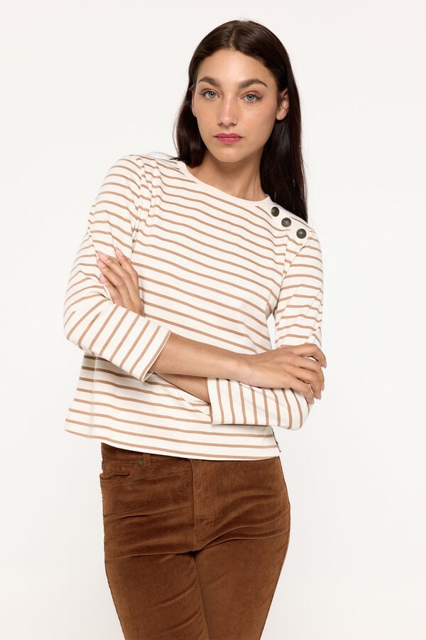 Milano Camiseta rayas tejido heavy cotton Tostado