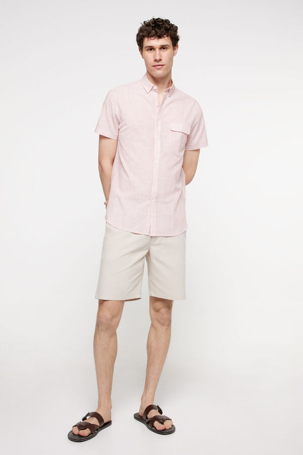 Fifty Outlet Camisa rayas aspecto lino. Rojo
