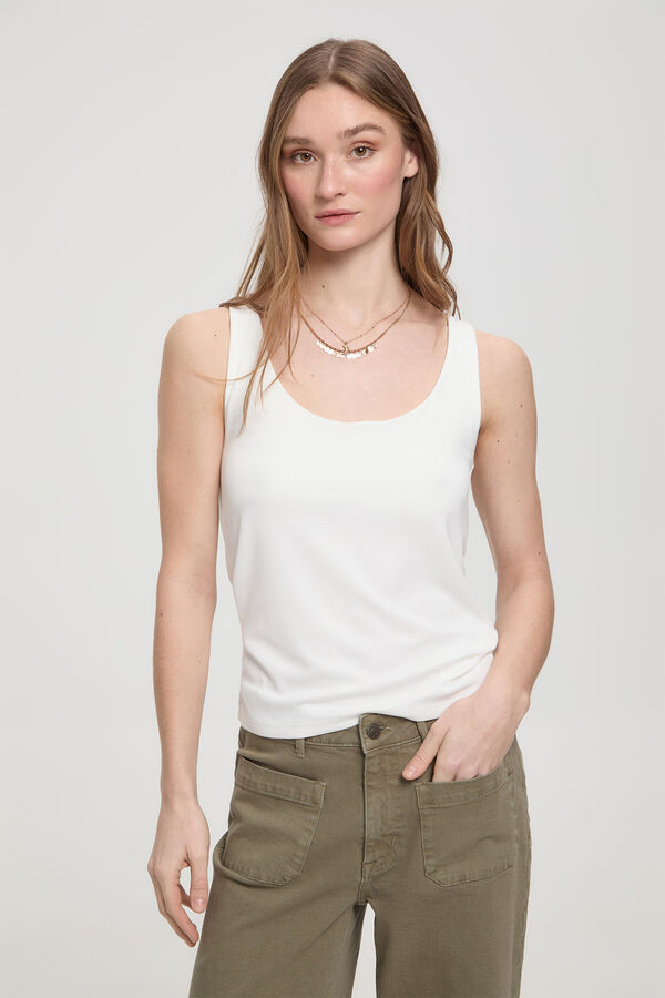 Fifty Outlet Playera elástica tirante ancho Blanco