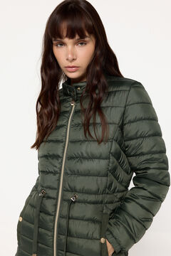 Fifty Outlet Abrigo acolchado cuello alto corte cintura Kaki Claro
