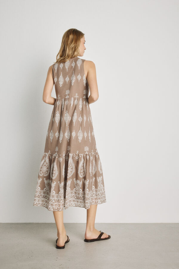 Milano Vestido estampado escote pico Tostado