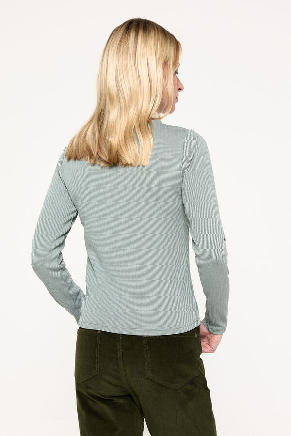 Milano Camiseta de rayas cuello perkins Kaki Oscuro