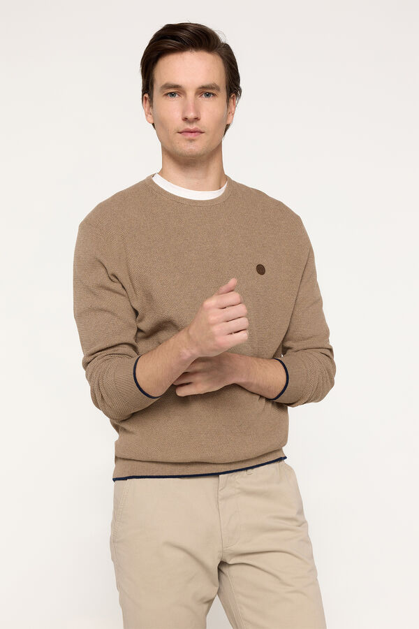 Fifty Outlet Suéter microestructura cuello redondo ajustado Arena