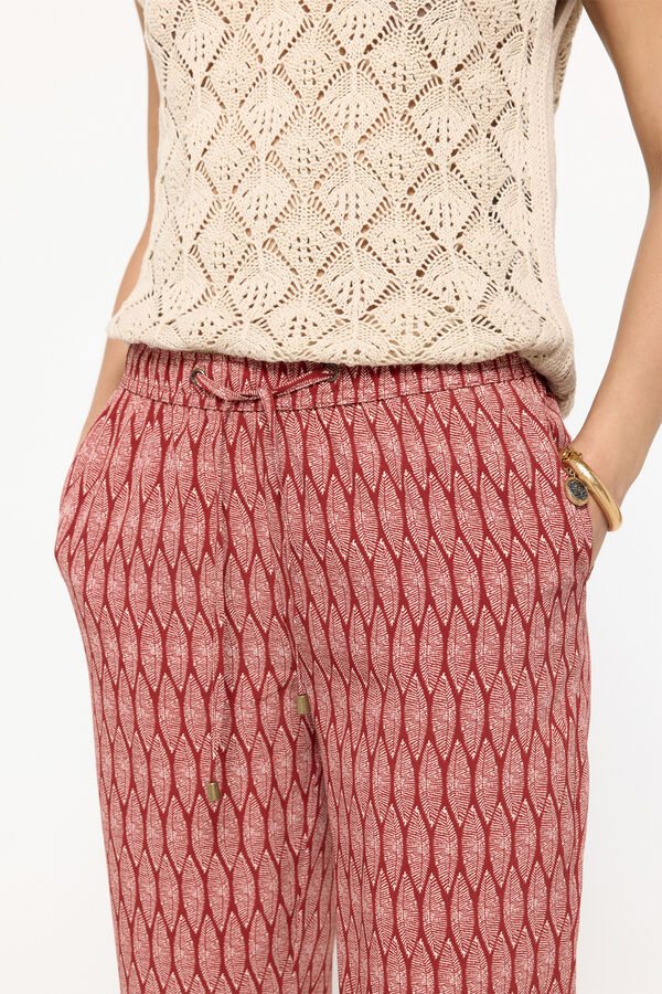 Fifty Outlet Pantalón fluido estampado con cintura elástica Rojo