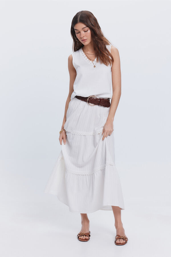 Fifty Outlet Camiseta sin mangas escote en pico con fornitura Blanco