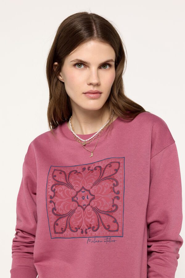Fifty Outlet Sudadera estampada con faldón en el dobladillo Rosa