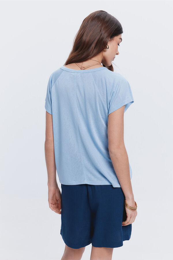 Fifty Outlet Camiseta efecto lino cuello caja Azul