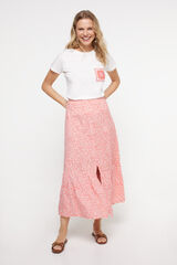 Milano Falda midi estampada. Rojo/Coral