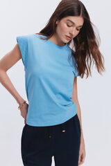 Fifty Outlet Camiseta manga sisa bordada Azul turquesa