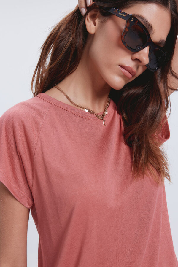 Fifty Outlet Camiseta efecto lino cuello caja Rojo/Coral