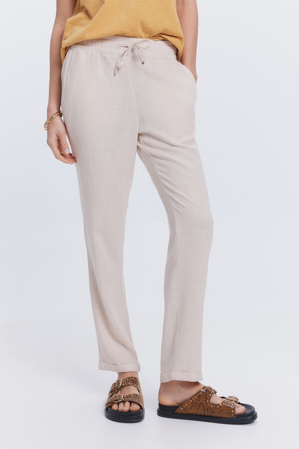 Fifty Outlet Pantalón largo lino Beige