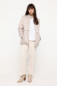 Fifty Outlet Abrigo acolchado cuello alto corte cintura Beige