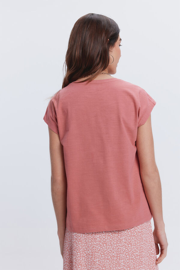 Fifty Outlet Camiseta pliegues hombros Rojo/Coral