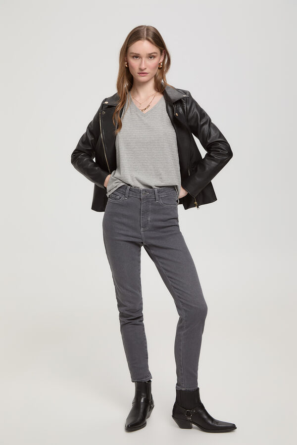 Fifty Outlet Camiseta de rayas soft touch cuello pico Gris Oscuro