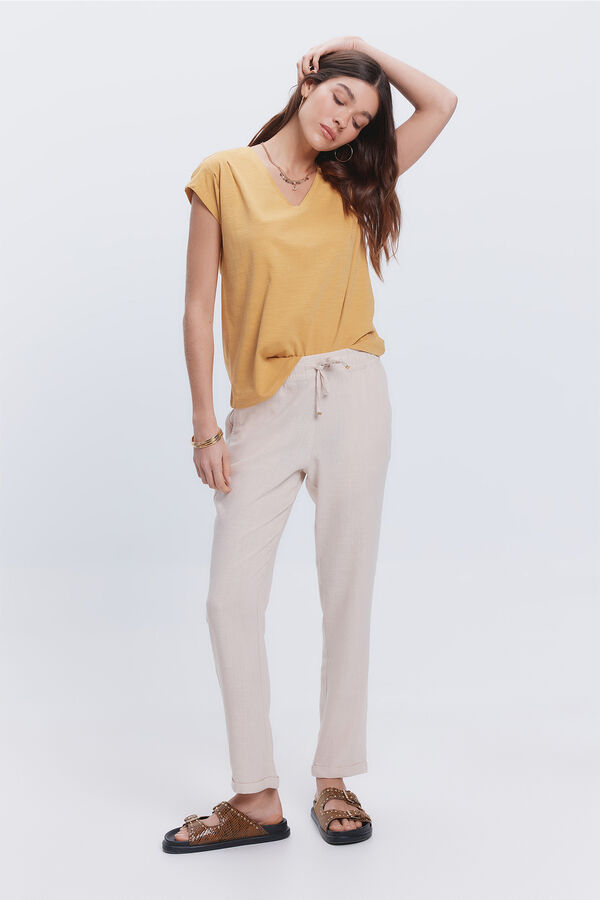 Fifty Outlet Camiseta pliegues hombros Dorado/ Mostaza