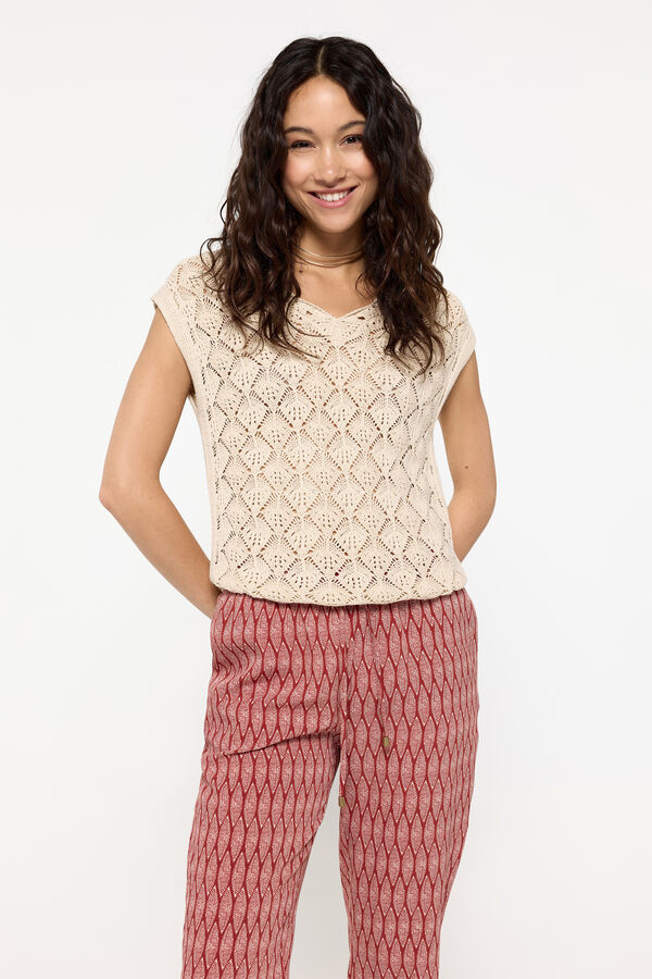 Fifty Outlet Pantalón fluido estampado con cintura elástica Rojo