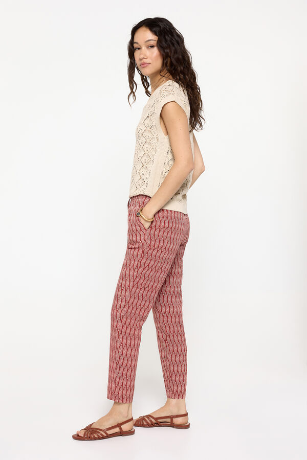 Fifty Outlet Pantalón fluido estampado con cintura elástica Rojo
