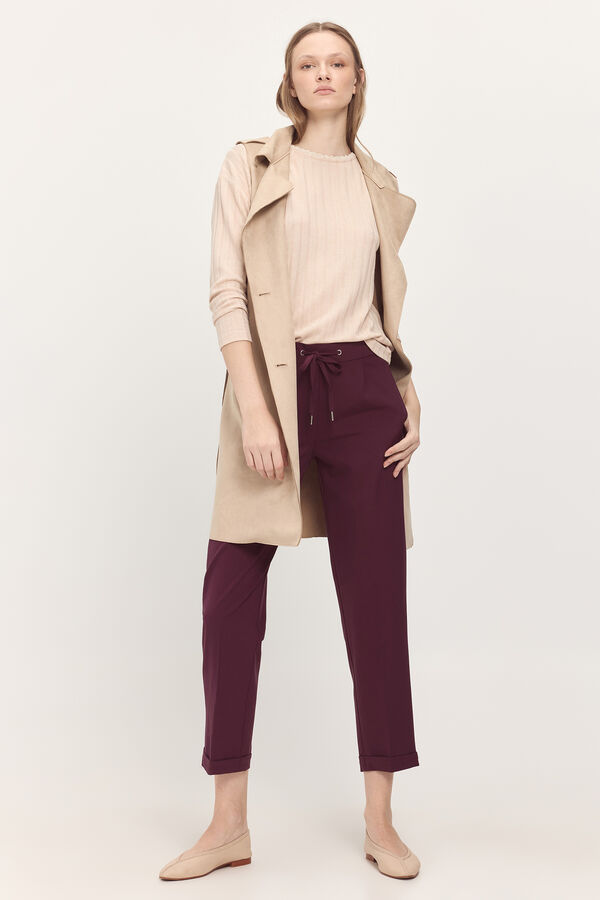 Milano Jersey tacto suave canale con detalle puntilla en el cuello Beige